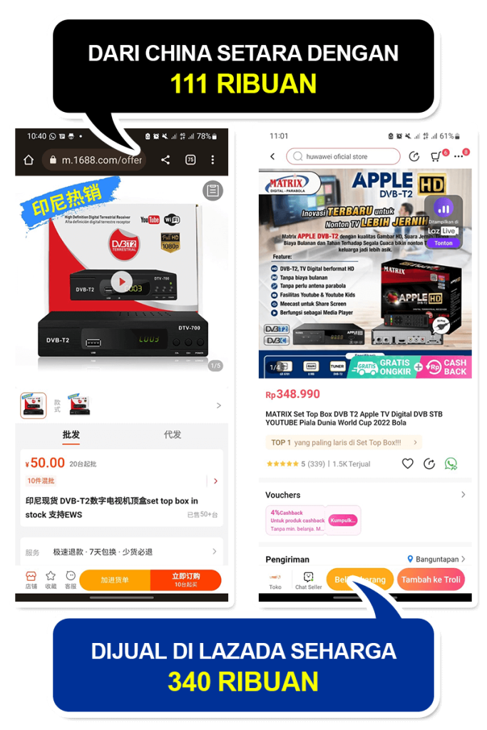 Perbandingan harga LAZADA impor club